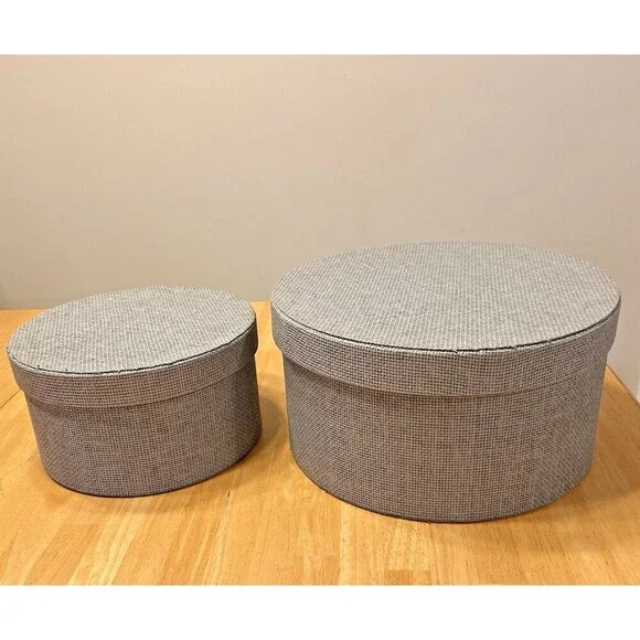 (2) IKEA KVARNVIK Round Nesting Storage Boxes Lids Gray Fabric 20023 1613 - Picture 1 of 8